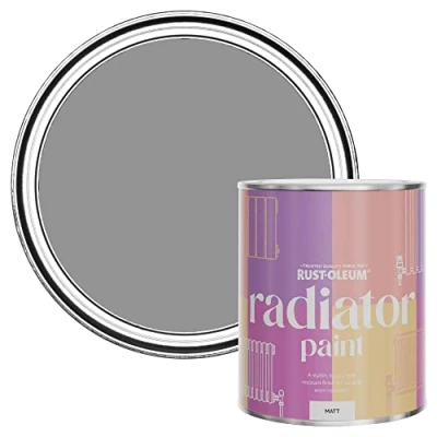 Image of Rust Oleum Grey Heat Resistant Radiator Paint in Matt Finish Pitch 750ml (SHDRCT1178)