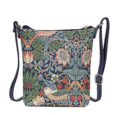 Image of Signare Tapestry Small Crossbody Bag SLING for Women with Designs (Strawberry Thief Blue, STBL)
