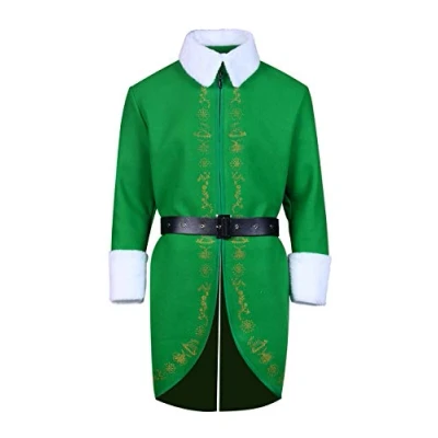 Image of Elf Cosplay Deluxe Costume Green Coat Christmas Party Fancy Dress Jacket for Adults 3XL