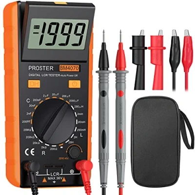 Image of Proster LCR Meter Digital Capacitance Inductance Resistance Tester with Battery Crocodile Clip Bag Measuring