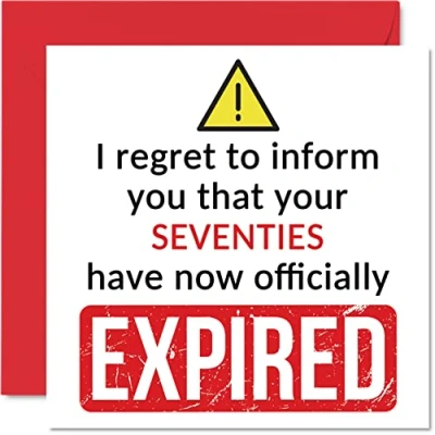 Image of Funny 80th Birthday Cards for Men Women Your Seventies Have Expired Happy Card Him Her Great Grandad Grandpa Grandma Granny, 145mm x Banter Joke Humour Bday Greeting Gift