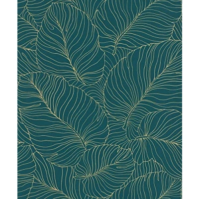 Image of Grandeco Isa Banana Leaf Wallpaper Modern for Living Room, Bedroom, Fireplace Decorative Luxury Nature Wall Paper with Motif (Gold Metallic/Deep Teal)
