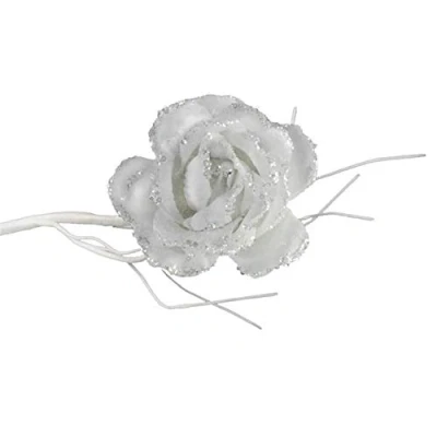 Image of 10cm Clip on Rose Flower Christmas Tree Decoration White