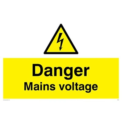 Image of Viking Signs WE89 A4L V &quot;Danger Mains Voltage&quot; Landscape Sign, Vinyl, 200 mm H x 300 W