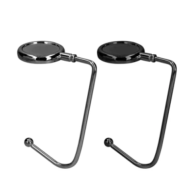 Image of kwmobile Purse Hooks for Table Set of 2 Metal Handbag Hook Holder Hand Bag Hanger Tables, Desks, Dark Slate/Black