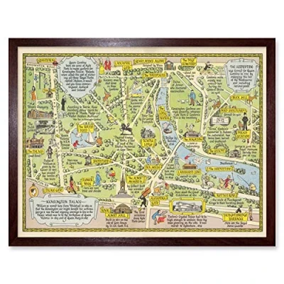 Image of Artery8 Map Sayer 1948 Kensington Gardens London Art Print Framed Poster Wall Decor 12x16 inch