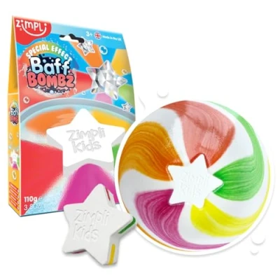 Image of Large Star Bath Bomb from Zimpli Kids, Magically Creates Rainbow Special Effect, Birthday Gifts for Children, Toddlers, Boys &amp; Girls, Moisturising Fun Toy, Vegan Friendly Cruelty Free