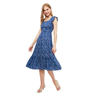 Image of Trendyol Women Midi A line Regular fit Woven Dress Navy Blue