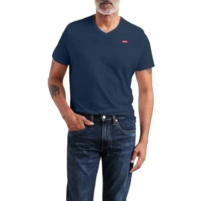 Image of Levi&#039;s Men&#039;s Original Housemark V Neck T Shirt, Dress Blues, XXL