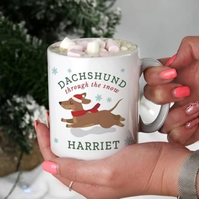 Image of Custom Personalised Dachshund Through... Christmas Mug. Ideal for Christmas, Stocking Fillers, Dog Lovers