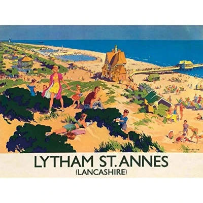 Image of Wee Blue Coo Travel England Lancashire Lytham St Annes British Railways Art Print Poster Wall Decor 12X16 Inch