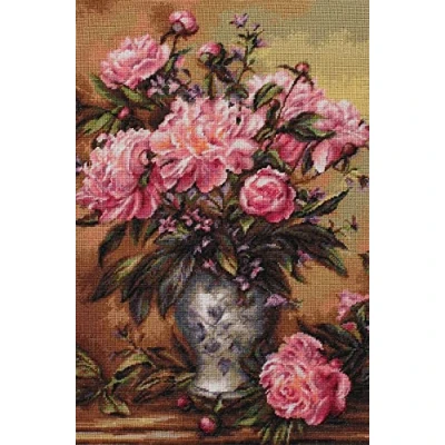 Image of Luca S B543 Peonies Vase Cross Stitch Kit