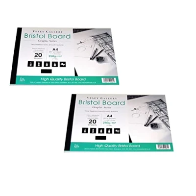 Image of 2 x A4 Bristol Board Pads by Vesey Gallery. 40 Sheets of White Ultra Smooth 250gsm