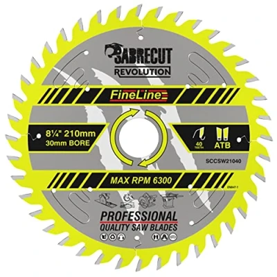 Image of 1 x SCCSW21040 SabreCut 210mm 40T 30mm Bore FineLine Thin Kerf Wood Plywood MDF Chipboard Cross Cutting and Rip Circular Saw Blade Compatible with Dewalt Makita Milwaukee Many Others