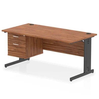 Image of Impulse 1600x800 Desk Walnut/Black Cable Managed Leg 2 Dr Fixed Ped