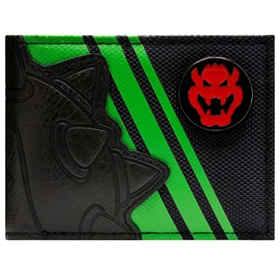 Image of Mario Party Bowser King Koopa Shell Metal Badge Wallet Bi fold Id Holder, Black