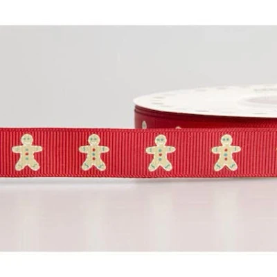Image of Gingerbread Man Christmas Ribbon 16mm x 1 Metre (Red)