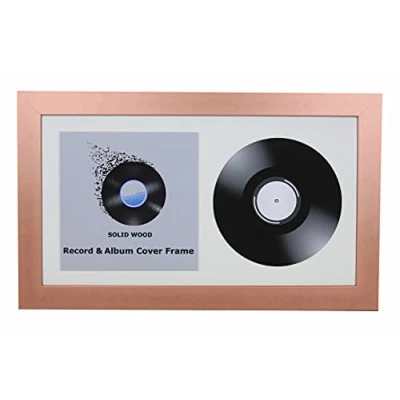 Image of Double Vinyl LP Record and Album Cover Wide Wooden Frame With White Mount (Bronze, 12&quot; Vinyl)