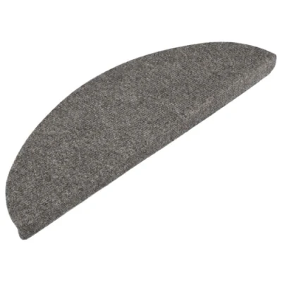 Image of vidaXL Self Adhesive Stair Mats, 15 Pack, Grey Needle Felt Fabric, 56x17x3 cm, Rectangular Half Round, Anti Slip &amp; Sound Dampening, Easy Installation
