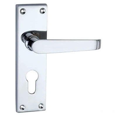 Image of Designer Levers Victorian Straight Lever Door Handles Polished Chrome 1 Pair Euro Locking Handle