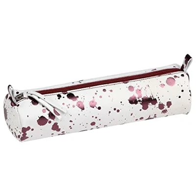 Image of Clairefontaine Ref 410109C Cosmicuir&#039; Smooth Leather Round Pencil Case 5.5 x 22cm, Made From Genuine Lambskin Leather, Metal Zip With Puller Cherry