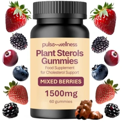 Image of PulseWellness 1,500mg Plant Sterols to Lower Cholesterol 60 Gummies Mixed Berries Vegan No Huge Tablets Water Needed High Strength Beta Sitosterol UK Brand