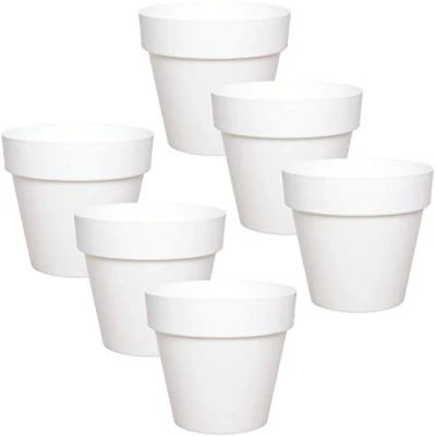 Image of idea station Plastic Plant Pot Set 6 x 12 cm white Indoor Shatterproof Pots in Modern Design, Round Suitable for Variety of Plants Perfect Outdoor or Use