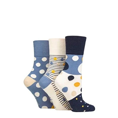 Image of Women&#039;s 3 Pair Gentle Grip Cotton Patterned and Striped Socks Summery Spots 4 8