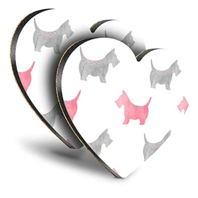 Image of Destination Vinyl ltd Great Coasters (Set of 2) Heart Scottie Dog Pattern Puppy Scottish Terrier Drink Glossy Coasters/Tabletop Protection for Any Table Type #46285