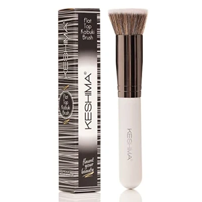Image of Foundation Brush Flat Top Kabuki By Keshima Premium for Liquid Makeup, Cream, and Powder Buffing, Blending, Face (Regular Size, White)