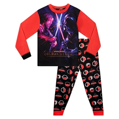 Image of Star Wars Boys Obi Wan Kenobi Pyjamas Long Sleeve Pyjama Set for Kids Red and Black 5 6 Years