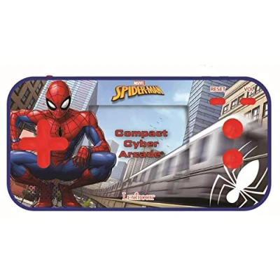 Image of Lexibook JL2367SP Spider Man Marvel Peter Parker Compact Cyber Arcade Portable Console, 150 Games, LCD Colour Screen, Battery Operated, Blue, Black