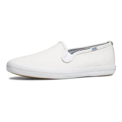 Image of Keds Women&#039;s Champion Slip on Sneaker, White Leather, 4 UK