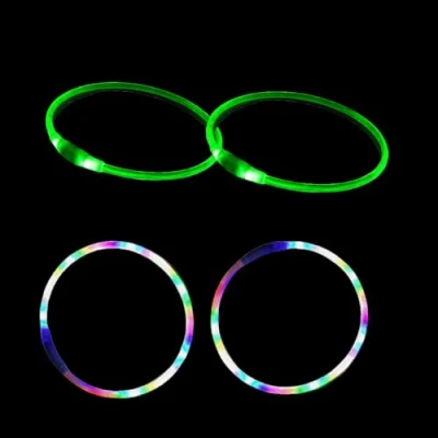 Image of 4 PCS LED Dog Collar, USB Rechargeable Flashing Collar for Night Safety, Adjustable, Waterproof, Bright Illuminated Dogs, One Size Fits All, Colorful+Green
