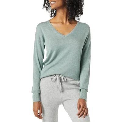 Image of Amazon Essentials Women&#039;s Lightweight Long Sleeved V Neck Tunic Sweater (Available in Plus Size), Sage Green Heather, XL