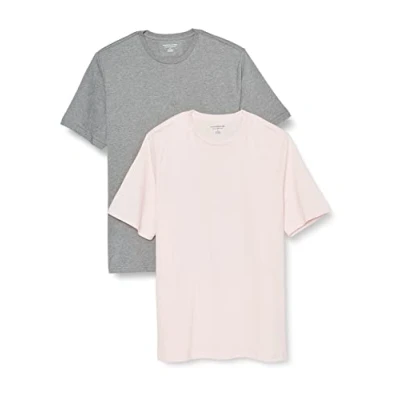 Image of Amazon Essentials Men&#039;s Cotton Regular Fit Short Sleeve Crewneck T Shirt, Pack of 2, Grey Heather/Pale Pink, XL