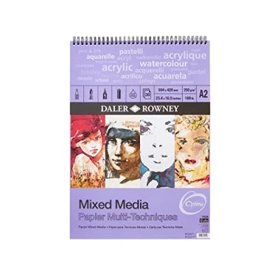Image of Daler Rowney Optima Mixed Media Lightly Textured 1.4mm Thick A2 Art Board Pad, Glued 1 Side, 10 White Sheets, Ideal for Professional Artists &amp; Students
