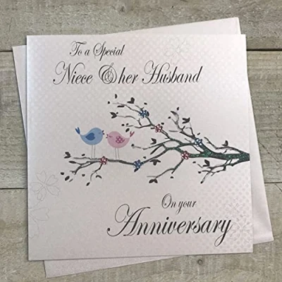 Image of WHITE COTTON CARDS Niece &amp; Husband Anniversary Card, Love Birds Handmade PD280