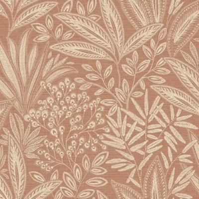 Image of Sahara Leaf Clay Terracotta Wallpaper Botanical Leaves Naturistic Stylish Modern Luxury Textured Feature Wall