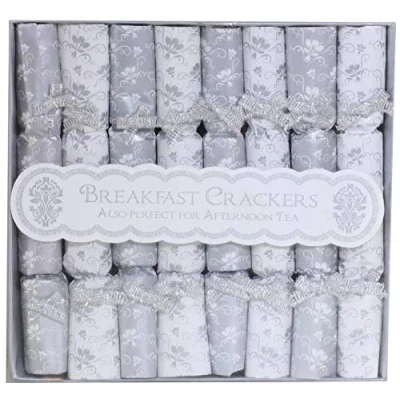 Image of Toyland® Pack of 8 Mini Silver &amp; White Breakfast Crackers Christmas
