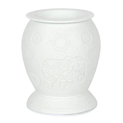 Image of Elegant White Ceramic Elephant Electric Oil Burner 15.3cm x 13cm (1 Pc.) Lovely &amp; Stylish Design, Durable Material Perfect For Aromatherapy Home Decor