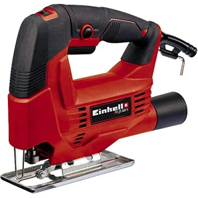 Image of Einhell TC JS 60/1 Electric Jigsaw 60mm Cutting Depth, Swivel Soleplate For 45 Mitre Cuts, Electronic Speed Control, Dust Extractor, Soft grip Handle Power Saw Wood, Plastic and Metal