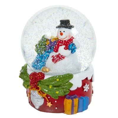 Image of Christmas Snow Globe Waterball With Beautifully Decorated Red Base 9cm Tall (Snowman)