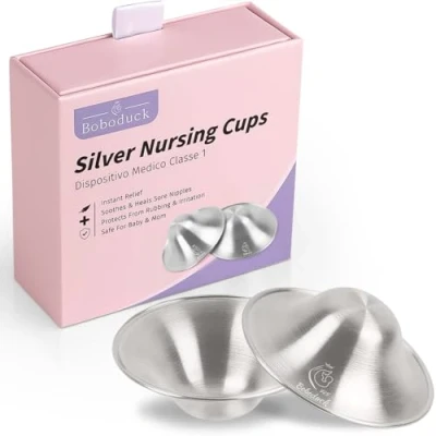 Image of Boboduck The Original Silver Nursing Cups Nipple Shields for Newborn, Newborn Breastfeeding Essentials Must Haves Soothe and Protect Your Nipples 925 (Regular Size)