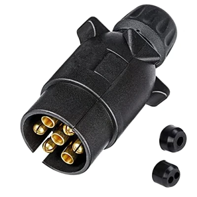 Image of SPARKMOTO 7 Pin Trailer plug, Male 12V Pole Plug Waterproof Auto Lamp Connector Towing For Boat Truck RV Cars Caravan Adapter (Screw Cap)