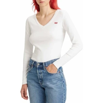 Image of Levi&#039;s V NECK BABY TEE Long sleeved top, Women&#039;s, Size: XXS, White