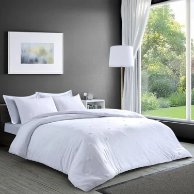 Image of LYMA Bedding Duvet Cover Set Single Spot Tufted, OEKO TEX Certified, Ultra Soft NanoPlush Double Brushed Quick Dry Fabric &amp; Button Closure, Wrinkle Fade Resistant Quilt with Pillowcases (White)