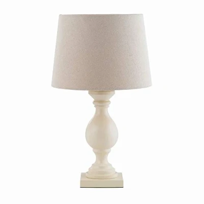 Image of National Lighting EUSTON Decorative Ivory Finish Wooden Reading Desk Table Lamp with Coloured Fabric Shade