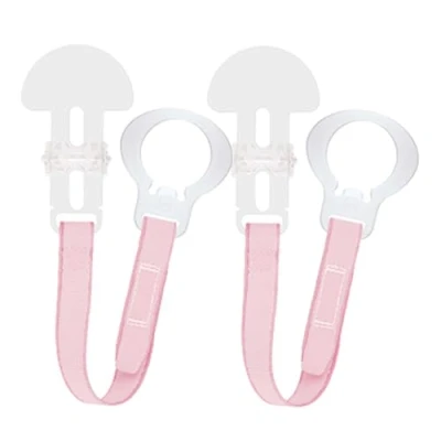 Image of MAM Soother Clips, Pack of 2, Baby Chain Fits All Soothers, Newborn Essentials, Clear Pink (Soothers Not Included)