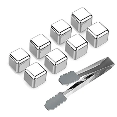 Image of 8 x Stainless Steel Whisky Stones Ice Cubes, HANWELL Reusable Chilling Rocks Cooling for Scotch Whisky, Wine, Gin, Tonic Drinks